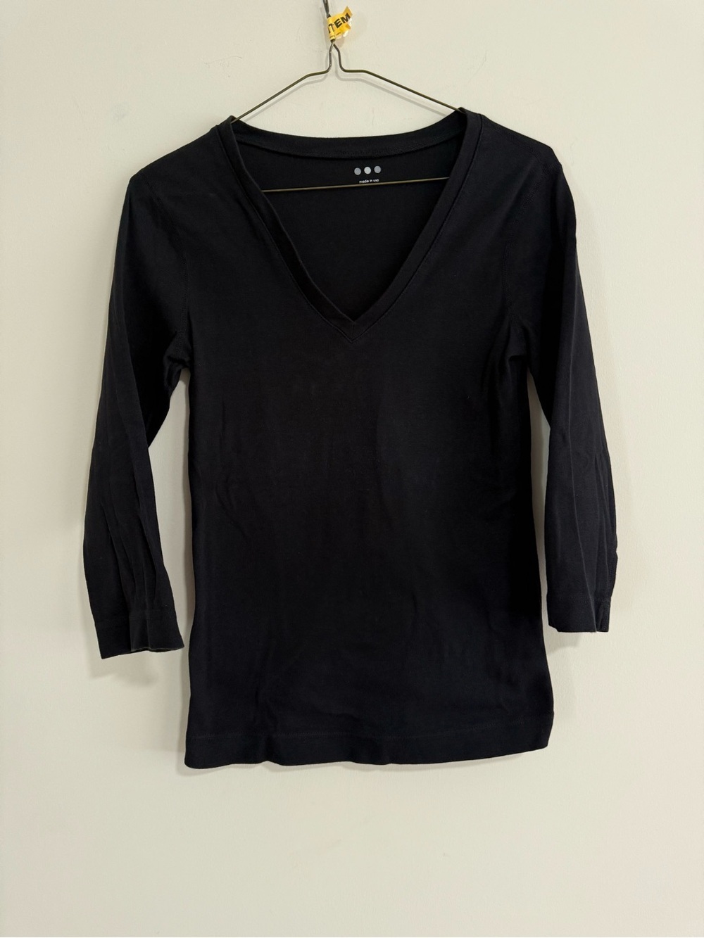 Three Dots Black V-Neck 3/4” Sleeve Tee. Size M. Like New.